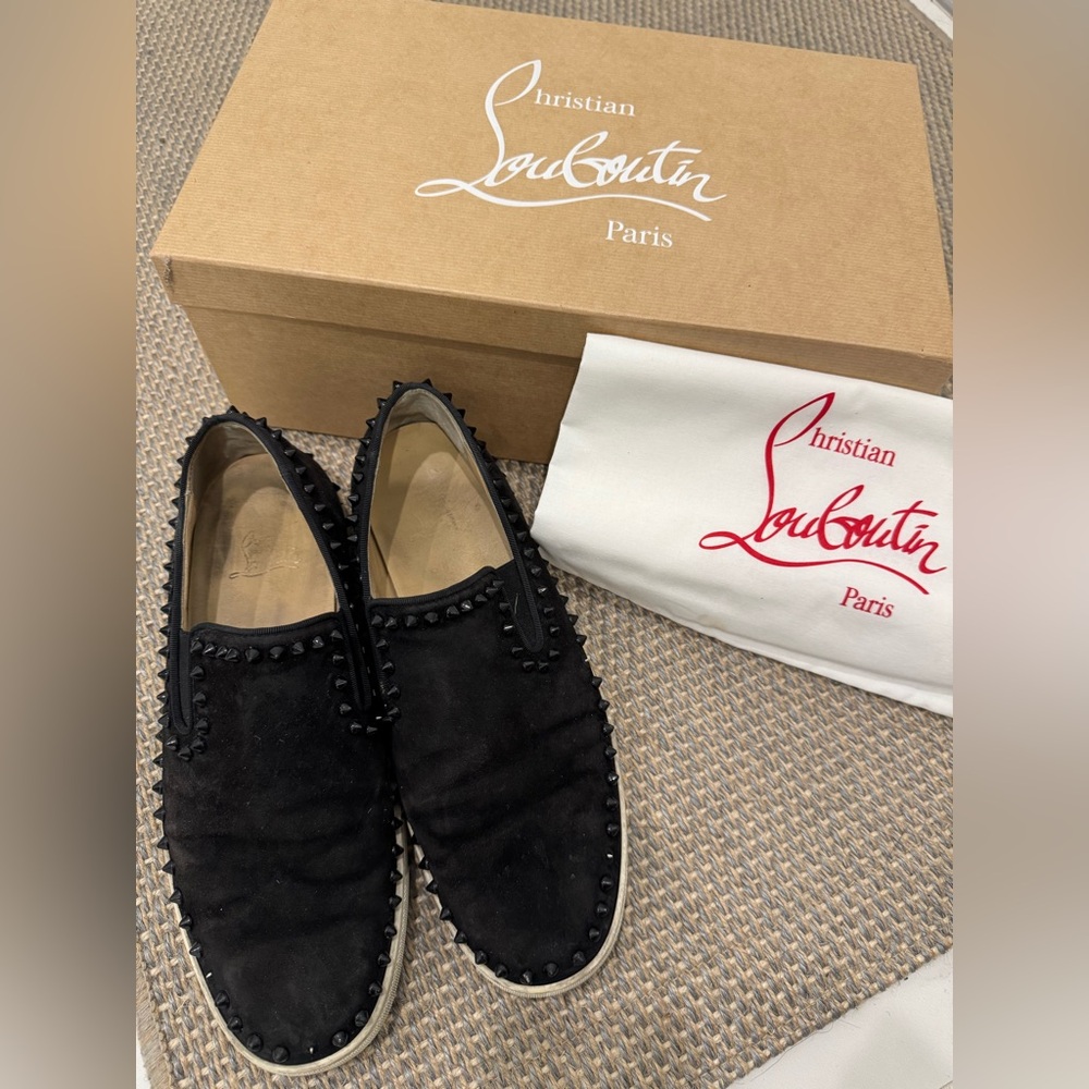 Fullset Christian Louboutin Spiked Pik Boat Slip-On Loafers Sneakers Suede